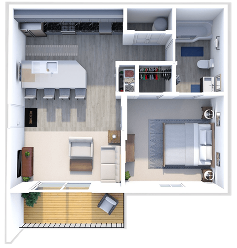 Floor plan for 1 bed, 1 bath, 551 sqft